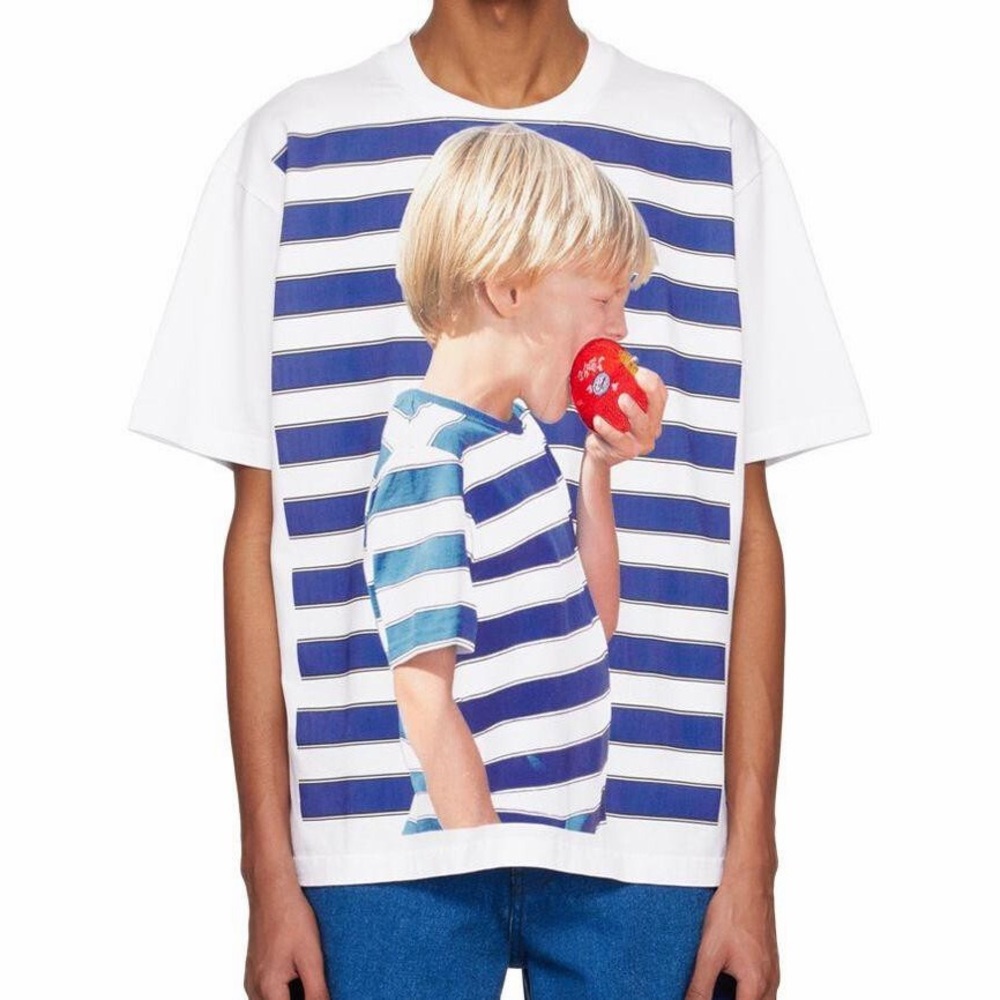 JW Anderson Boy with Apple Oversized Tee T Shirt Blue White Stripe Cotton S